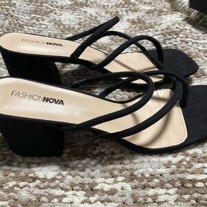 Fashion Nova Black Strappy Block Heels